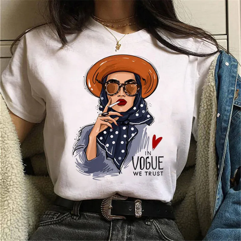 

T-shirt Women Summer Vogue Print Lady Casual T Shirt Tops Harajuku Streetwear Short Sleeve O-Neck Tees Tshirt