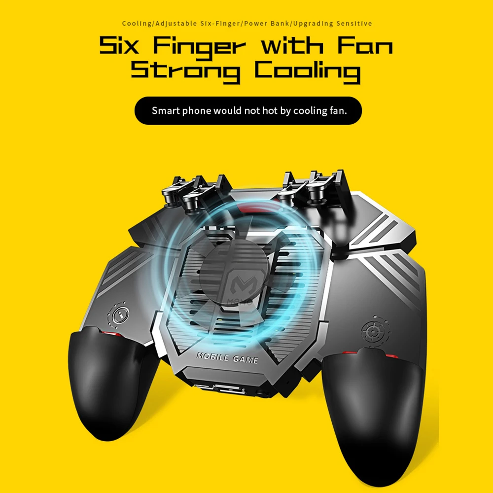 

Gamepad For IOS Android Mobile Phone Six Finger Aad PUBG Game Controller Trigger Shooting Free Fire Cooling Fan Gamepad Joystick