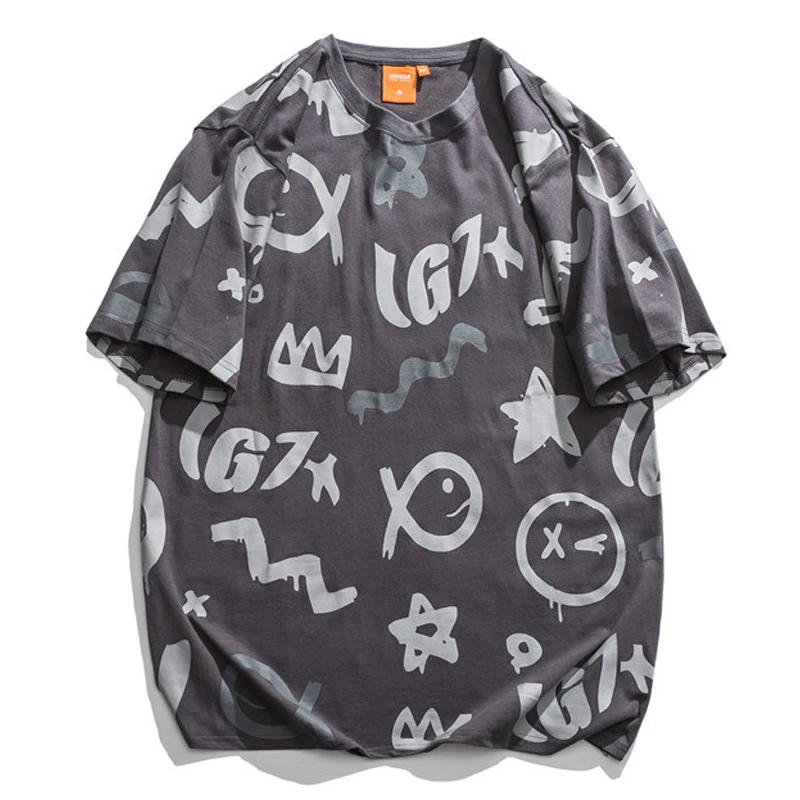 

Футболка мужская оверсайз с коротким рукавом, уличная одежда в стиле хип-хоп, хлопковая одежда с принтом граффити из мультфильма для пар, ле...