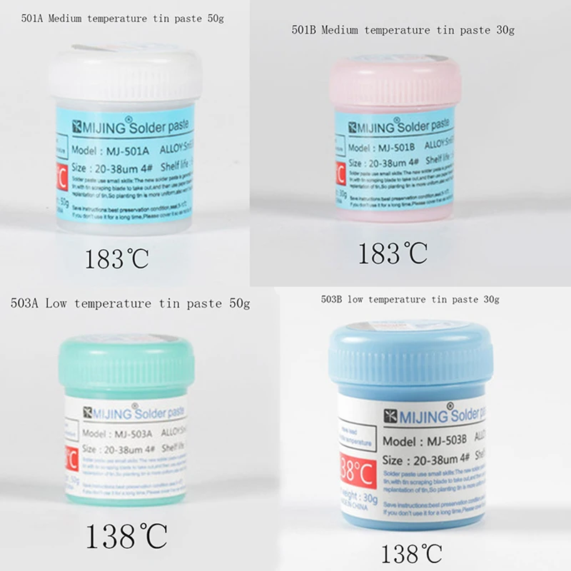 

Mijing MJ-501A/501B/503A/503B 183℃/138℃ Medium/Low Temperature Tin Paste For Motherboard BGA Chips Soldering material Tools