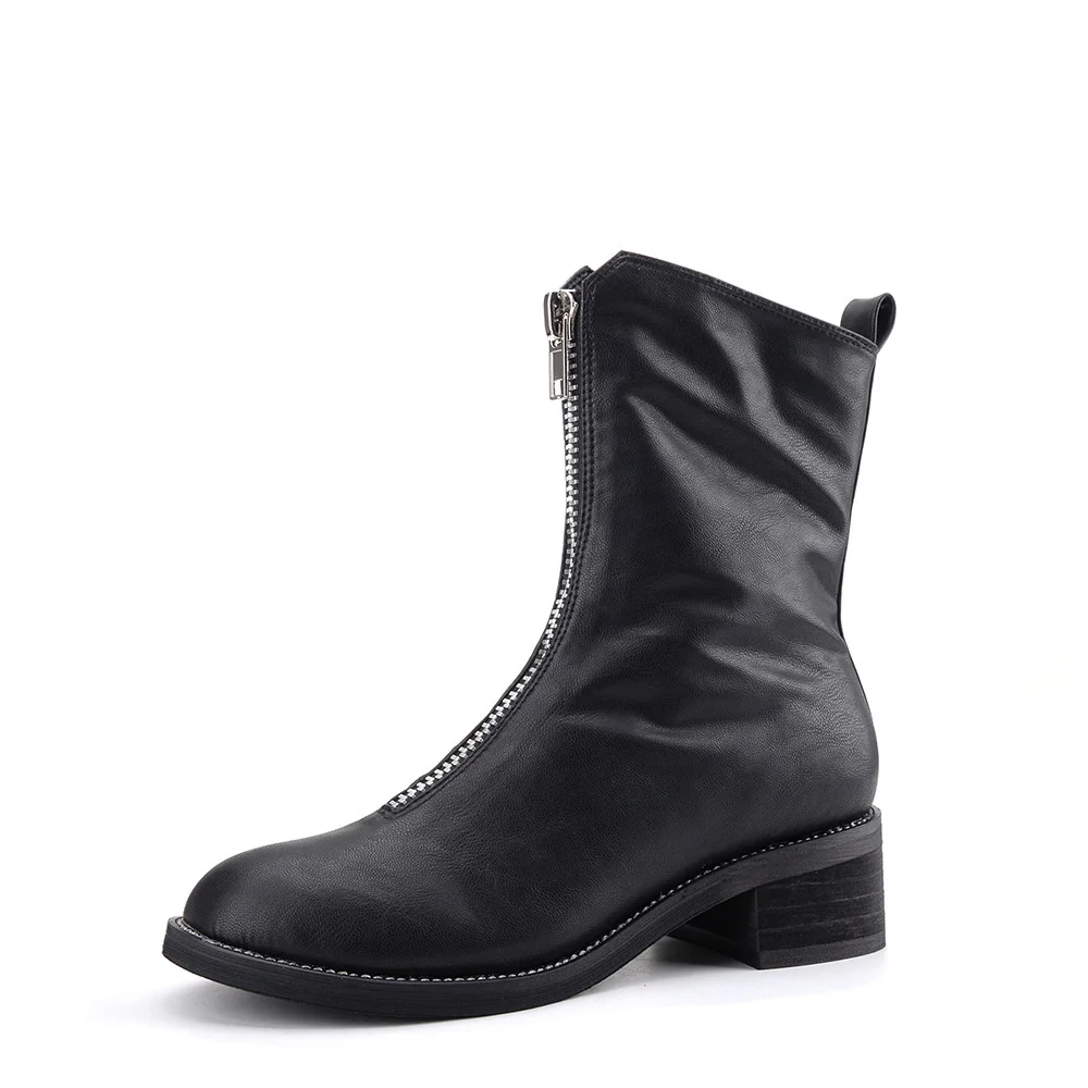 

2022 Women Ankle Boots Ladies Shoes Slip On Mid Calf BootIies Platform Soft PU Leather Long Boot Footwear Woman Autumn Winter