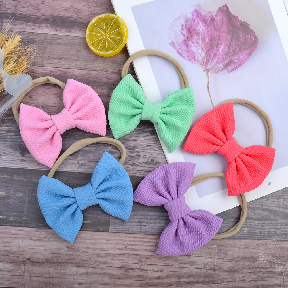 

4 Inches Cute Bowknot Baby Headband Girls Boutique Turban Newborn Solid Elastic Hair Bands Headwear For Kids Hair Accessories