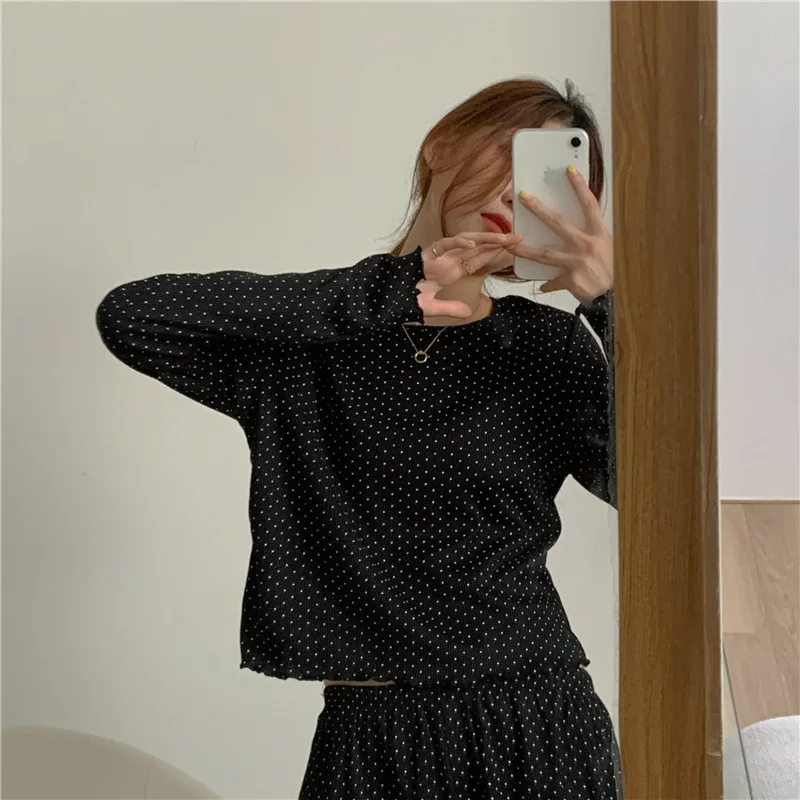 2021 Spring Autumn Long Sleeve Shorts Comfortable Women's Pajamas Set Nightgowns & Sleepshirts Wave Point Home Suit Sleepwear