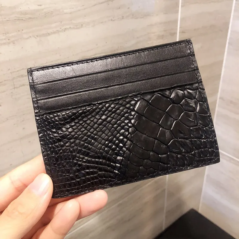 Black Card Holder CAJIFUCO настоящая крокодиловая кожа Porte Carte ультратонкий натуральная кожа кредитный держатель для карт классический кошелек для монет - Цвет: Black Card Holder