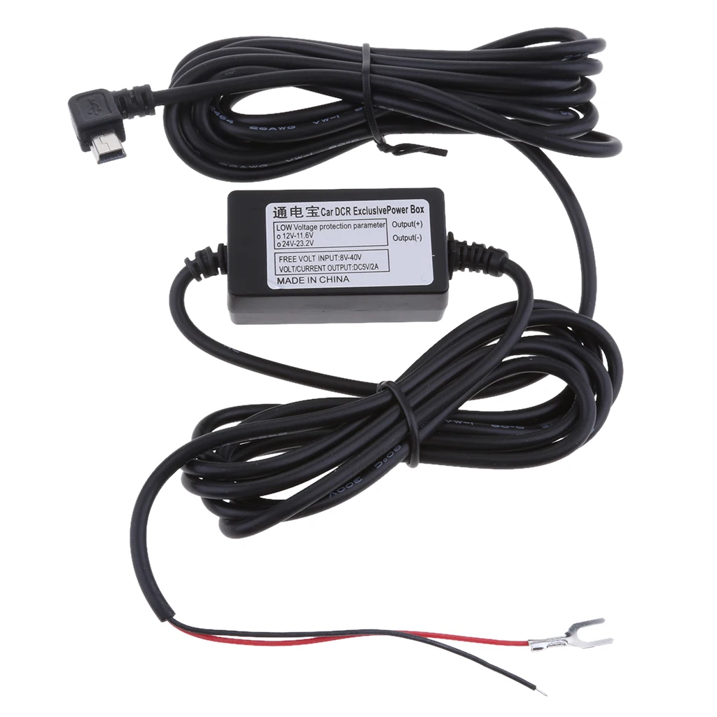 

12/24V to 5V Durable Car Dash Cam Hardwire Kits Power Adapters Inverter Mini USB Right Bend Head