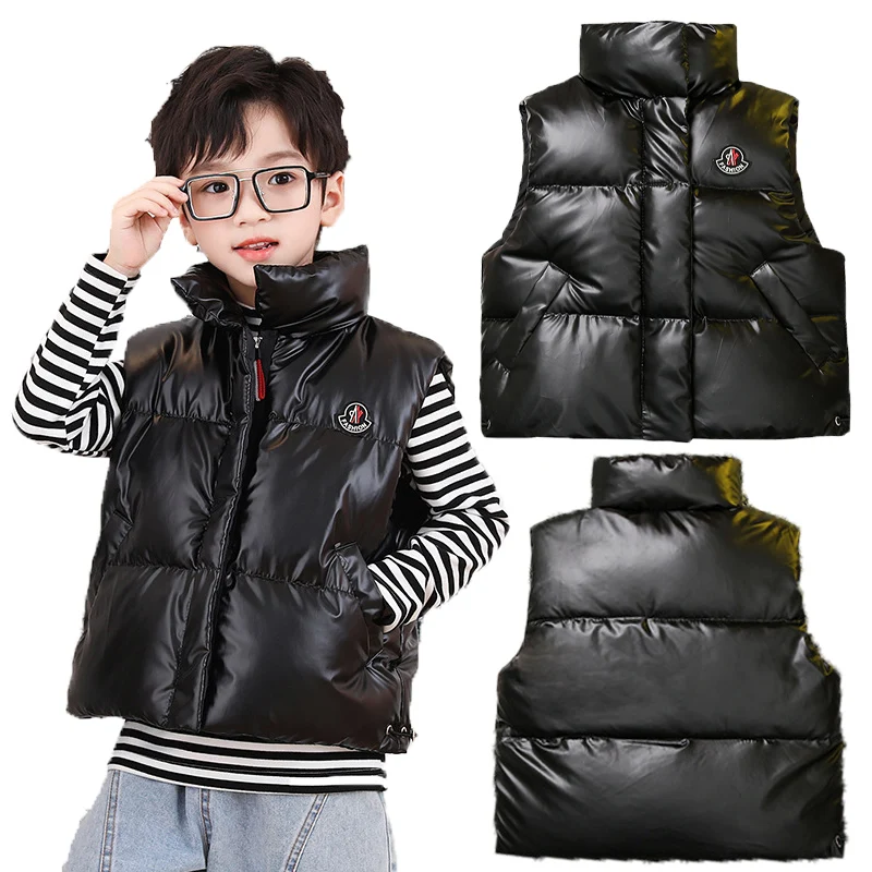 

Kids Fashion Warm High Quality Vest Coat Boy and Girl Stand Collar Bright Zipper Waistcoat New Children's Casual Down Outerwear