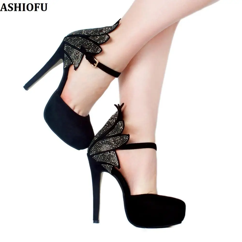 

ASHIOFU Handmade New Ladies High Heel Pumps Mary Janes Party Prom Dress Shoes Buckle Strap Sexy Fashion Evening Court Shoes