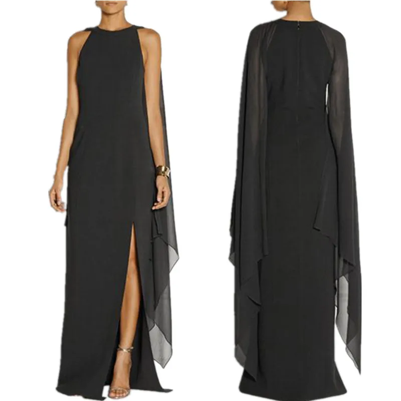 Женское шифоновое платье с рукавом летучая мышь в европейском стиле однотонные