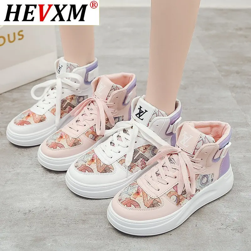 

HEVXM Sneakers Women 2021 New Arrival Quality PU Spring/Autumn White Womens Shoes Chunky Dad Ladies Zapatillas De Mujer