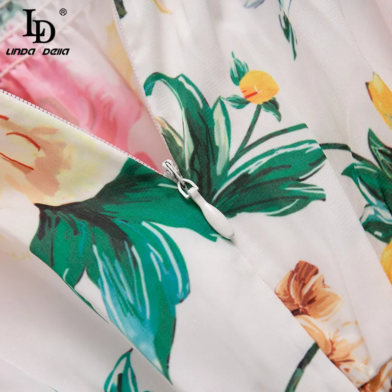 

LD LINDA DELLA Fashion Runway Summer Holiday Dress Women Vintage Multicolor Floral Print Short sleeve Sexy Off Shoulder Dresses