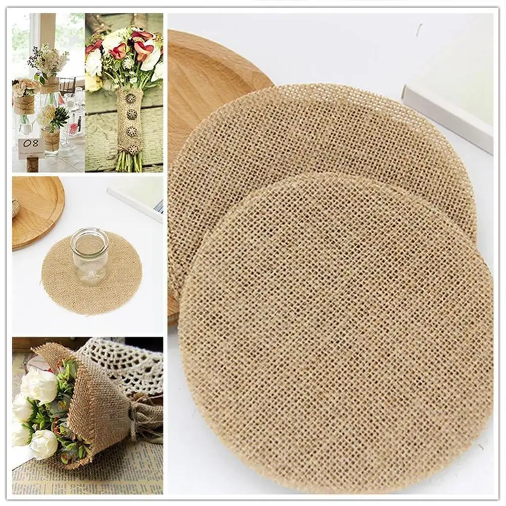 

10pcs Jute Rope Burlap Tablemat Round Shape Burlap Wedding Christmas Rustic Party Decoration Supplies15cm Wedding Table Dec O6v5