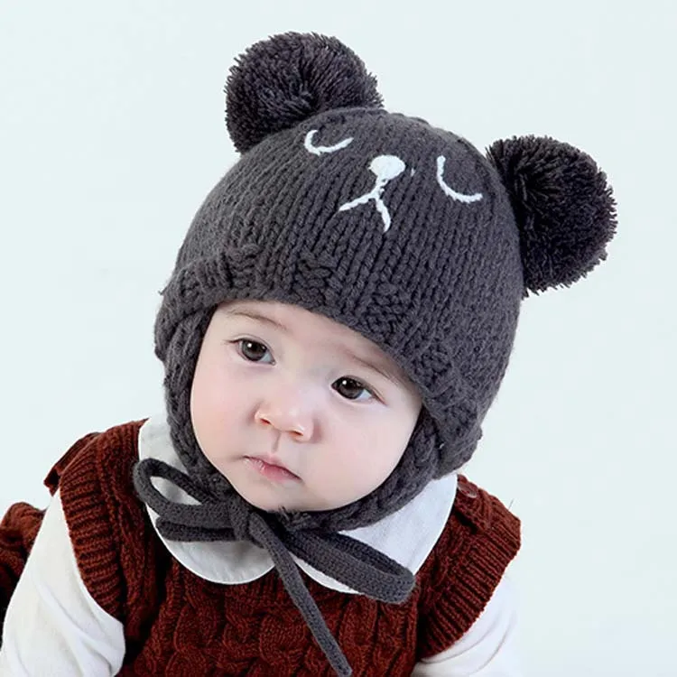 Toddler Baby Kids Winter Animal Model Hats Lovely Bear Hat Baby wool hat cartoon bear children's hand knitted hat