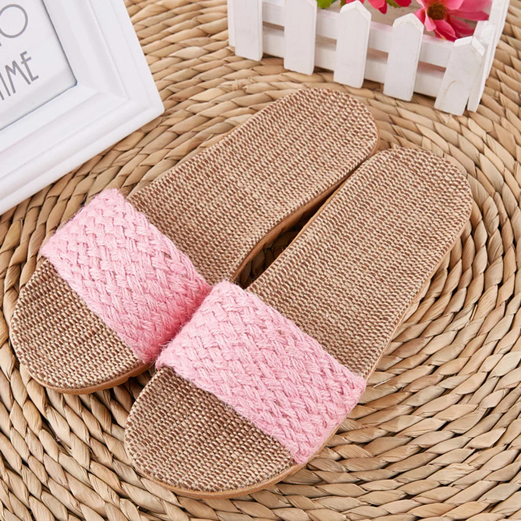 

Новинка 2020, женские и мужские Нескользящие льняные домашние летние туфли на плоском ходу с открытым носком, тапочки, sapato calzado zapatos mujer #3