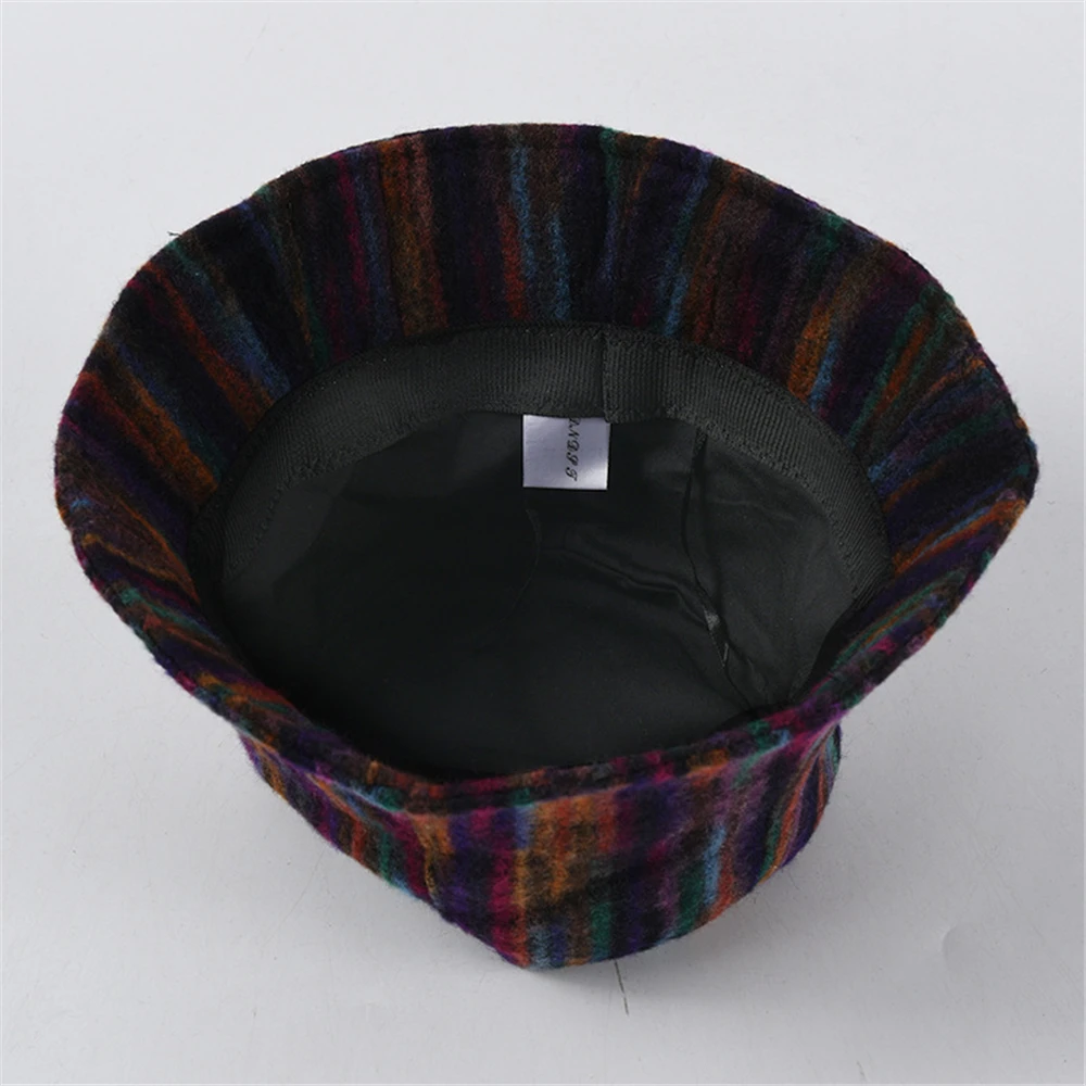 BUTTERMERE Woolen Bucket Hat Women Vintage Autumn Winter Hats for Women Striped Fishing Hats