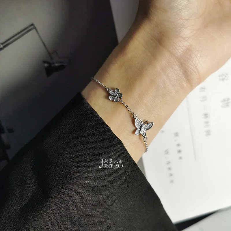 

Women Silver Jewelry 925 Sterling Silver Bracelet Korean Sweet Butterfly Diamond Charms Bracelets Chain for Girl Birthday Gifts