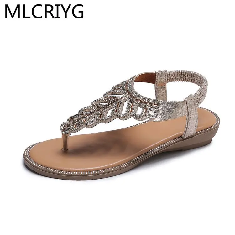 

2021 Fashion Women's Shoes Flat Shoes Flip Flops Rhinestones Sexy Outdoor Beach Shoes Summer Women's Comfortable Casual Sandals