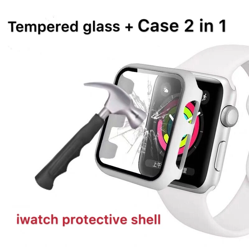 

For Apple Watch 6 SE 5 4 3 2 1 Built-in Tempered Glass screen Protective shell cases iWatch serie 38/40/42/44mm Full screen case
