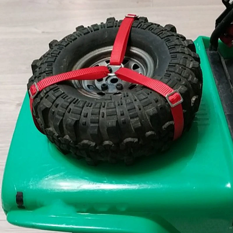 

2 Set RC Car Part: 1 Set RC Crawler Spare Tire Wheel Anti-Slip Belt & 1 Set Front Rear Shock Damper Towers Mount Hoops