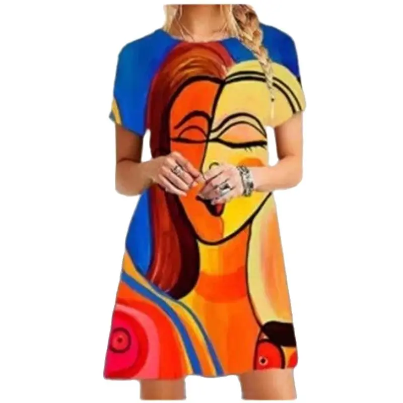 Новое Повседневное платье принцессы с короткими рукавами и принтом