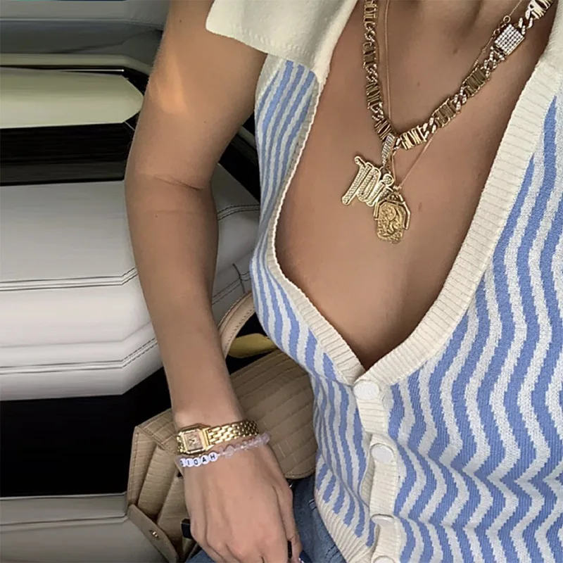 

Old School Y2K Bella Knitted Waistcoat Autumn Vintage V-neck Sleeveless Pullovers Ladies Chic Knitwear cws0337-5