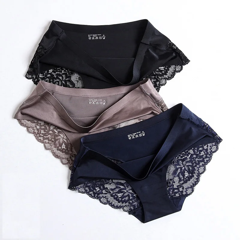 

Fashion Ice Silk Lace Underwear Women Panties Sexy Briefs Seamless Lingerie Large Plus Size Girls Panty Traceless High Quality