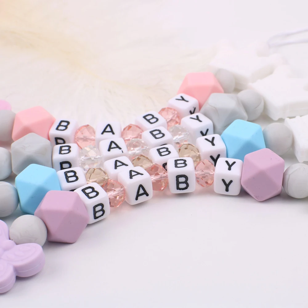 

Wooden round bead nipple clip silicone butterfly traction rope baby shower toy