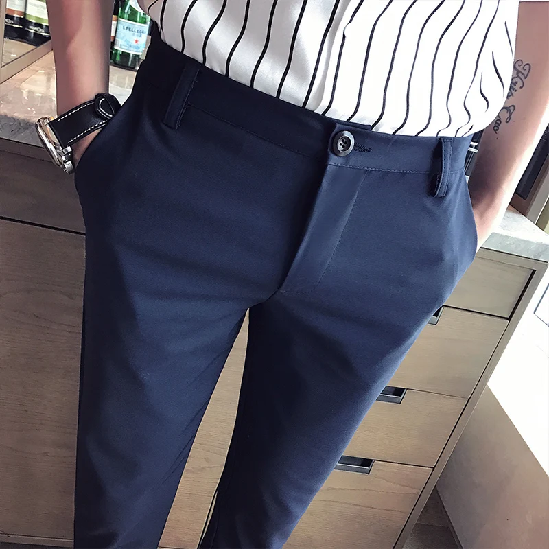

2021 new South Korean high quality slim men business casual nine quarter pants large size