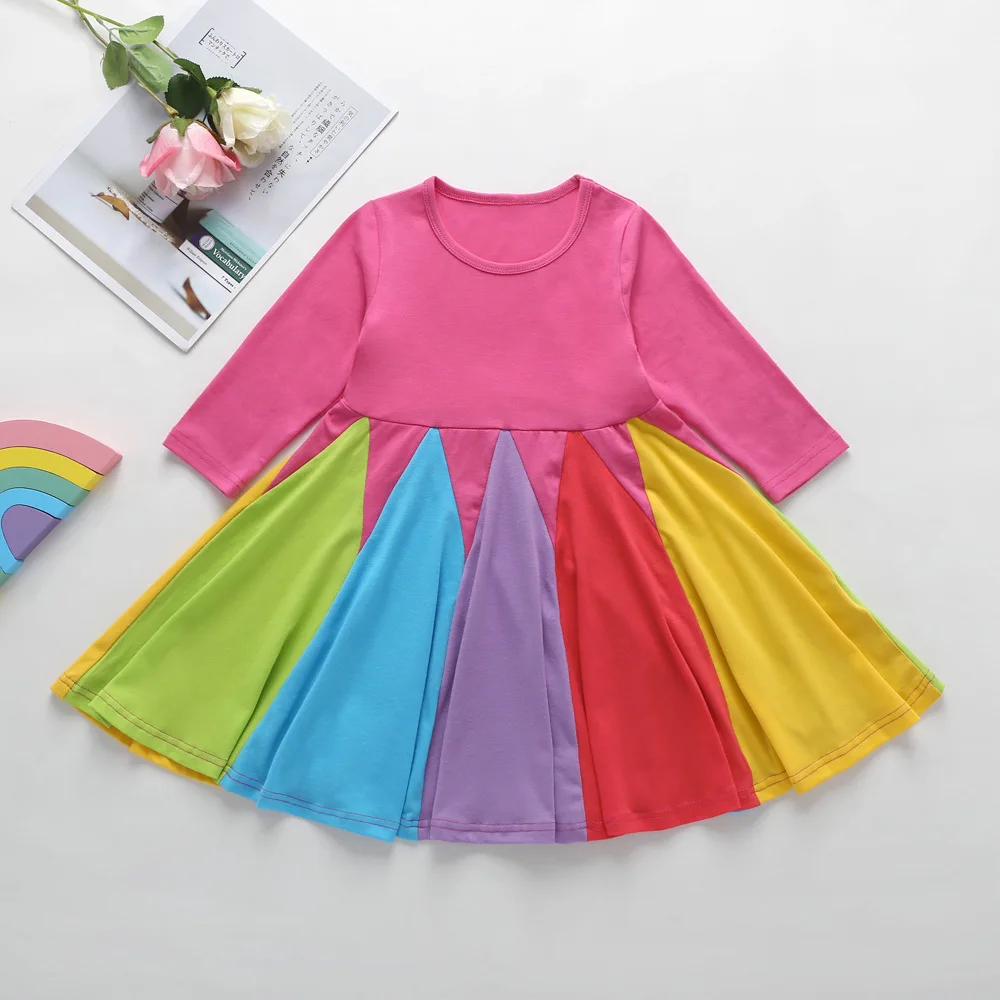 rainbow dress Радужное платье для маленьких девочек, праздничное платье принцессы для девочек, осенние платья с единорогом для девочек, детские рождественские Clothes2-7years - Цвет: rainbow dress