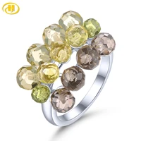 natural colorful citrine peridot smoky quartz lemon quartz beads solid 925 sterling silver ring gifts for womens