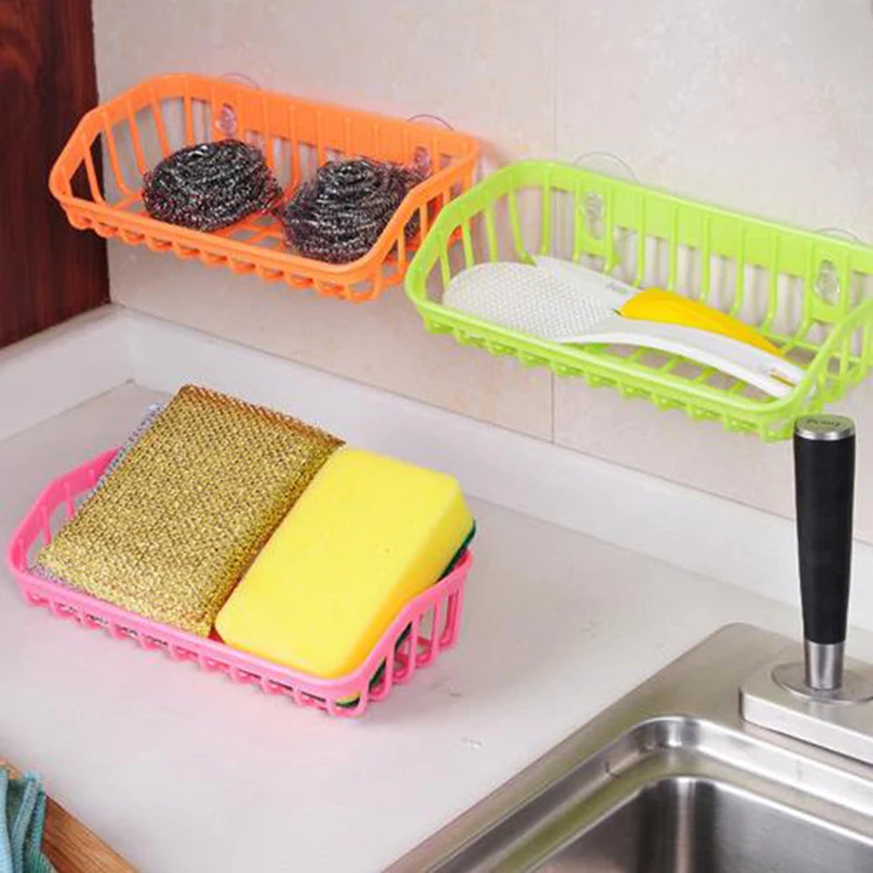 

Plastic Sink Shelf Kitchen Sponge Holder Rack Drain Basket with Double Suction Cups for Home Bathroom
