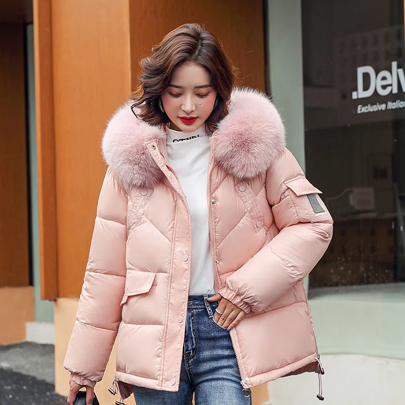

Big Fur Collar Down Jacket Women Winter Jacket overcoat Bright down jacket for women Winter Coat Women Puffer Jacket Hooded fur