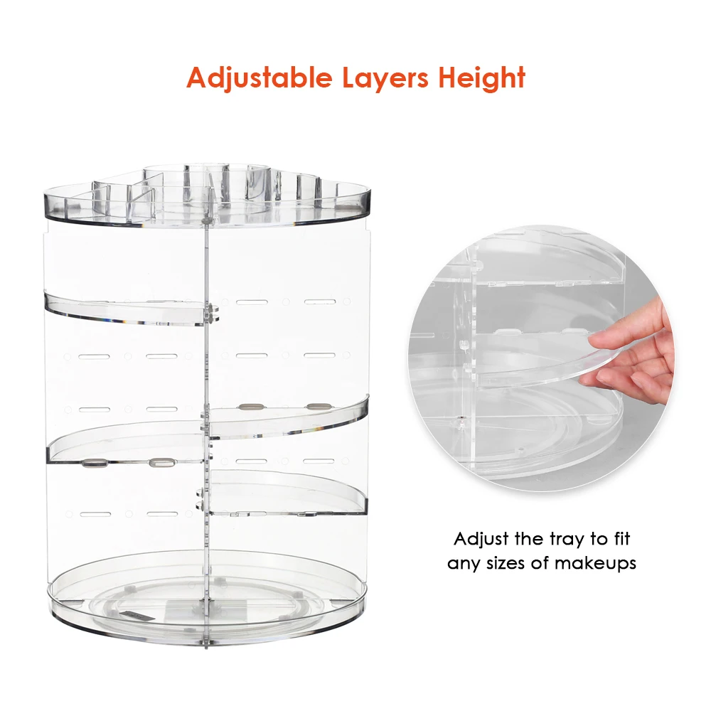 Transparent Makeup Organizer 360 Degree Rotation Multi-Functional Cosmetics Storage Box DIY Adjustable Height Rack | Дом и сад