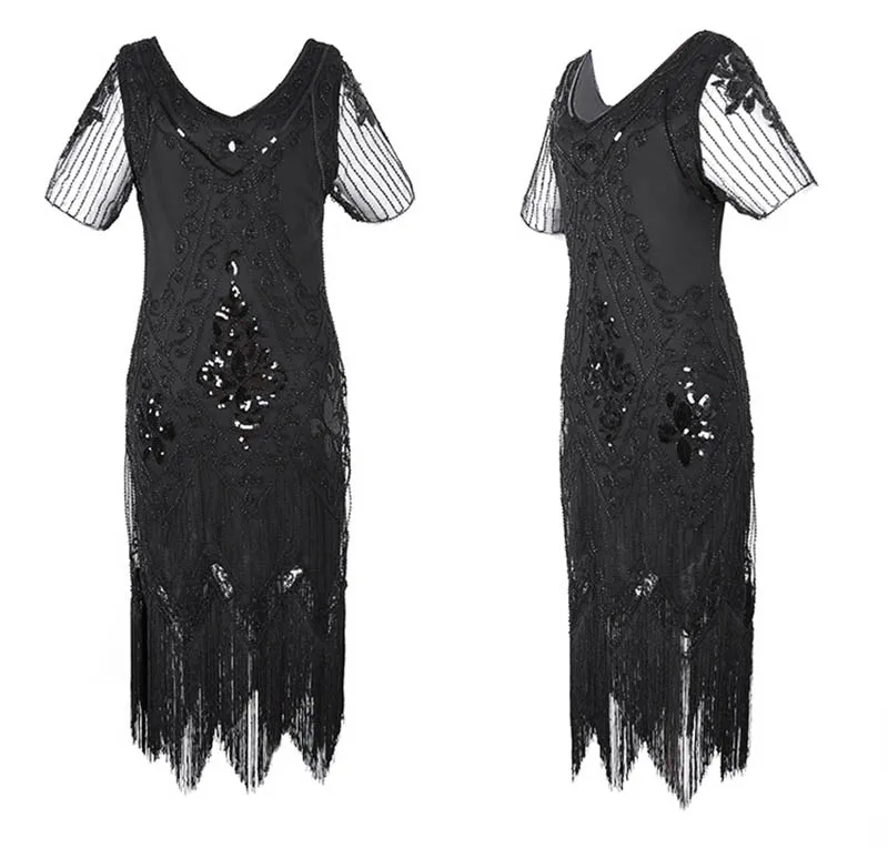Платье флэпперов 1920-х Гэтсби для женщин, винтажное с пайетками, бахромой, бисером и ар-деко, подходит для вечеринок и выпускных вечеров "Вестидос Де Фиеста Ноче".
