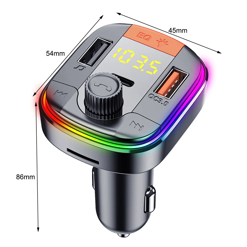 

QC3.0 Fast Charging T832 Car MP3 Player Colorful Atmosphere Breathing Lamp Hands Free Car Bluetooth