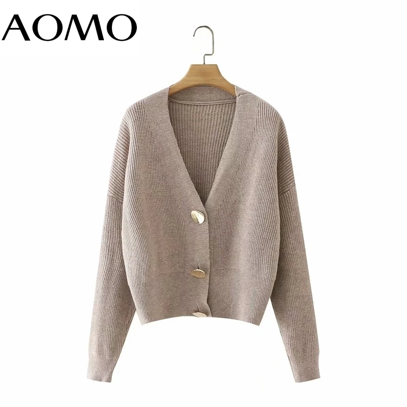 

Женский элегантный Укороченный кардиган AOMO с золотыми пуговицами, винтажный джемпер, вязаный кардиган, пальто 3F20A
