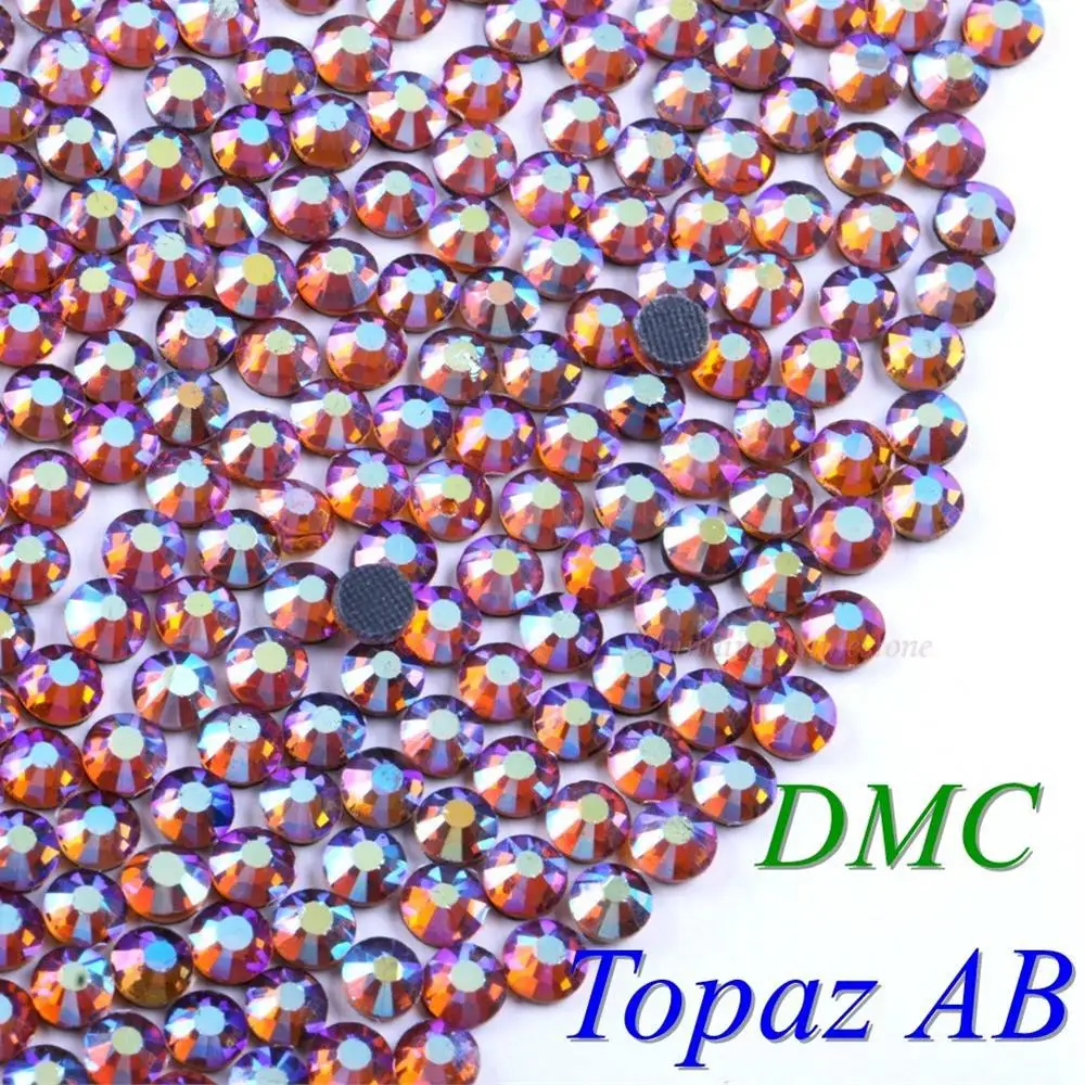Topaz AB 42 цвета на выбор! SS6 SS10 SS16 SS20 SS30 смешанные размеры DMC качественные стеклянные кристаллы горячей фиксации Стразы железные Стразы с бриллиантами - Цвет: Topaz AB