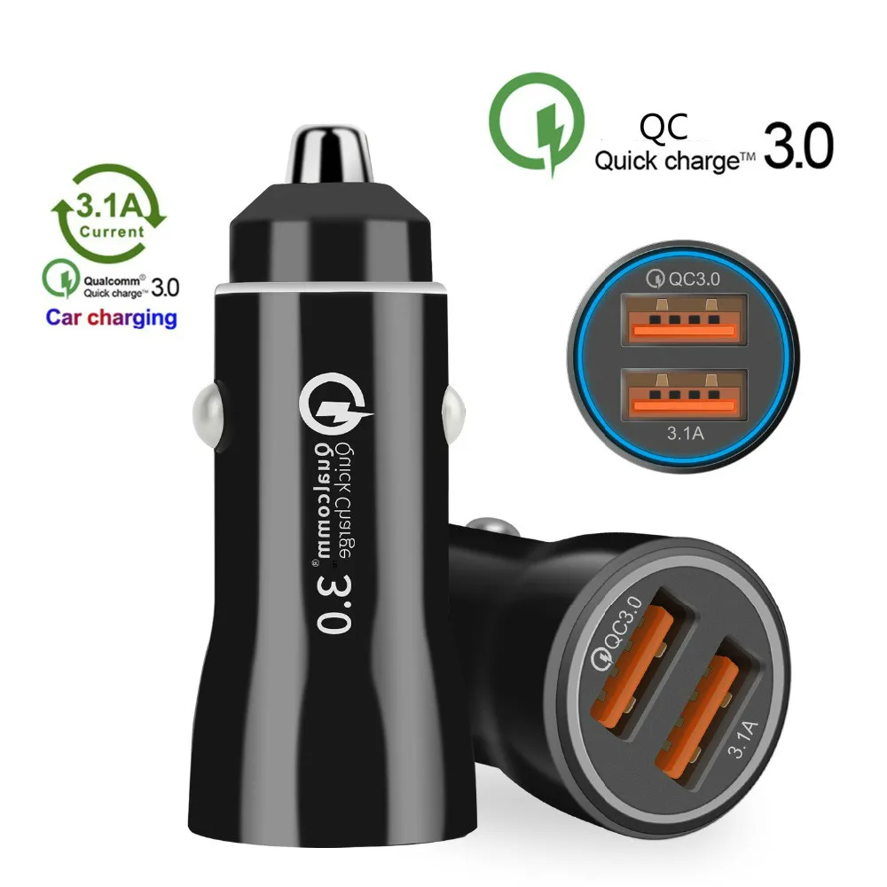 QC3.0 двойное USB быстрое автомобильное зарядное устройство для Xiaomi Quick Charge 3 0 + 3.1A Usb