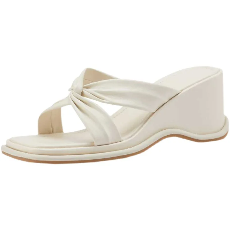 

Women's Cross Band Slides Sandals Slip On PU Leather Wedge Slipper TPR Bottom Comfort Soft Platform Shoes 7cm Heeled
