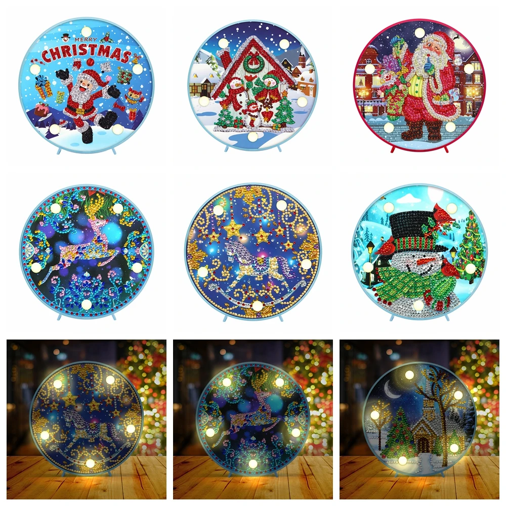 Рождественская алмазная живопись светодиодная лампа Санта-Клаус снеговик
