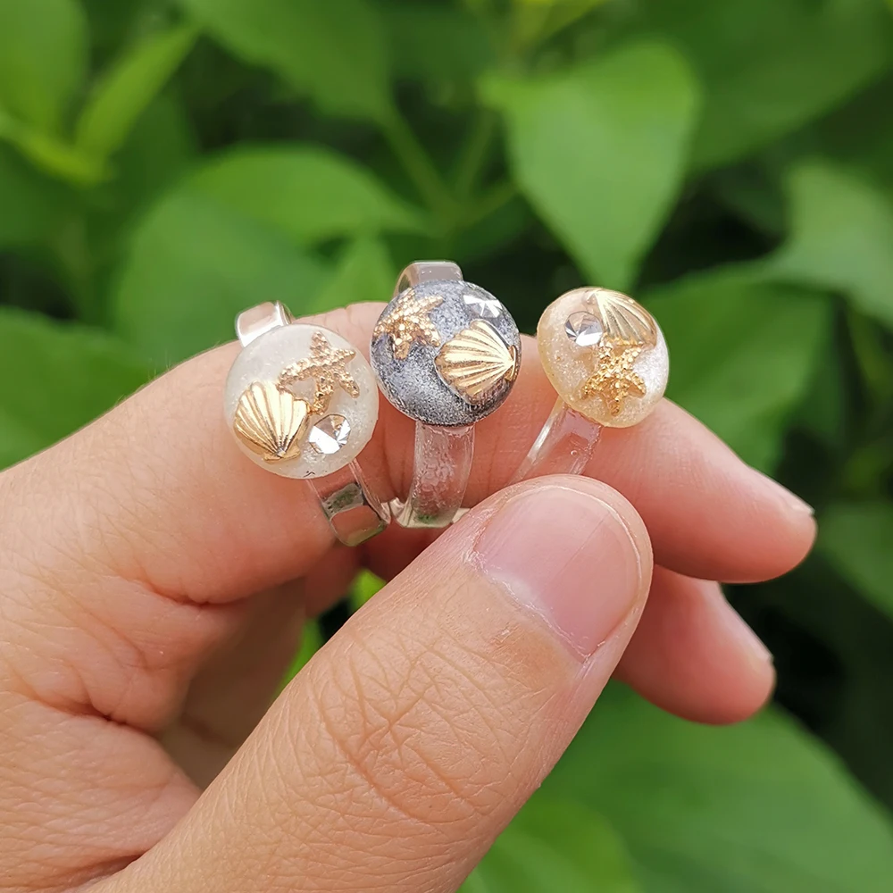 

2021 New Sea Shell Starfish Rings for Women Transparent Round Rings Wholesale Holiday Jewelry Girls Party Gift Dropshipping