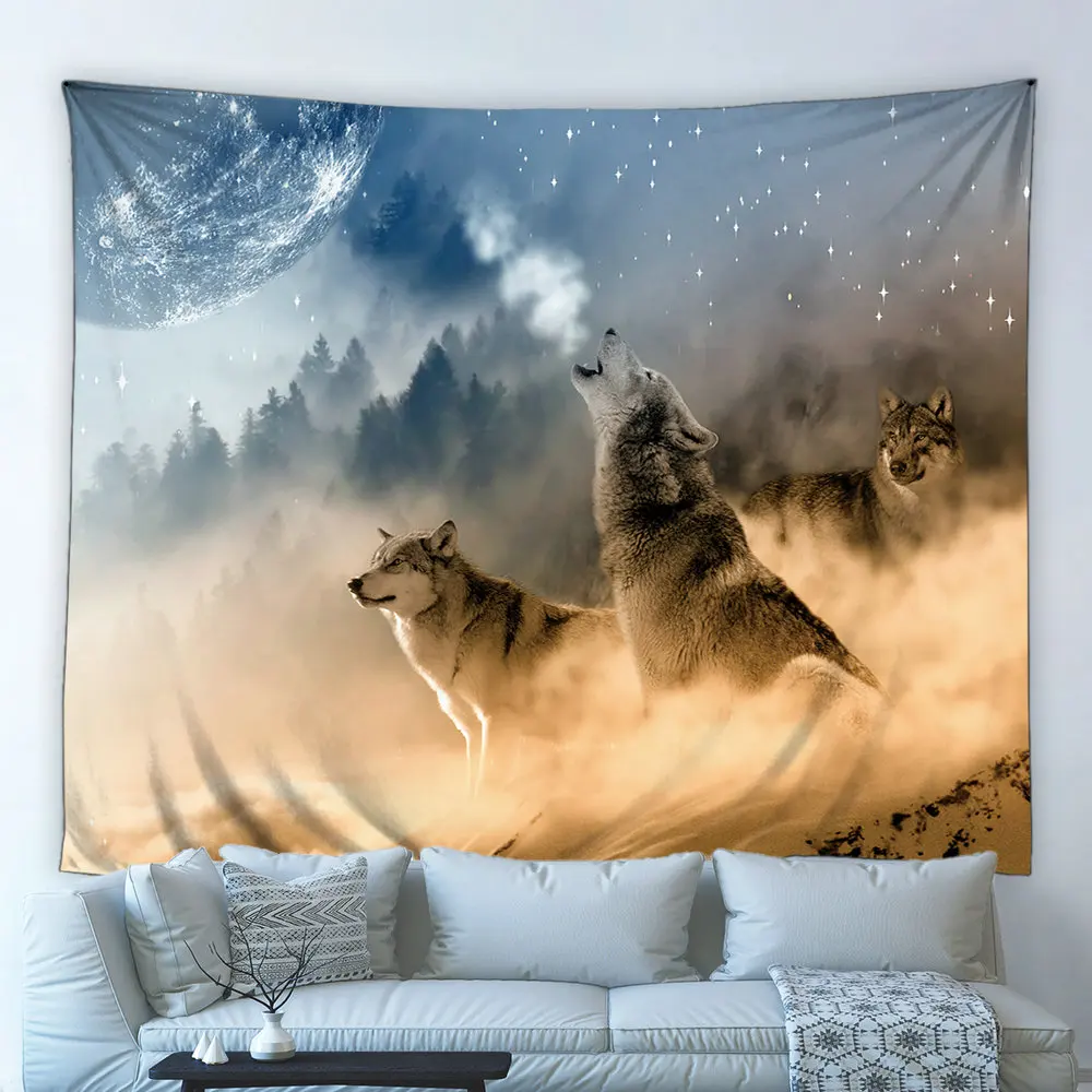 

Большой гобелен Волк дикие животные Зимний снег природный пейзаж психоделический хиппи настенная подвесная ткань гостиная спальня домашн...