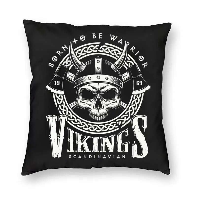 

Vikings Born To Be Warrior Throw Pillow Case Decoration Custom Square Valhalla Norse Odin Cushion Cover Pillowcover for Sofa