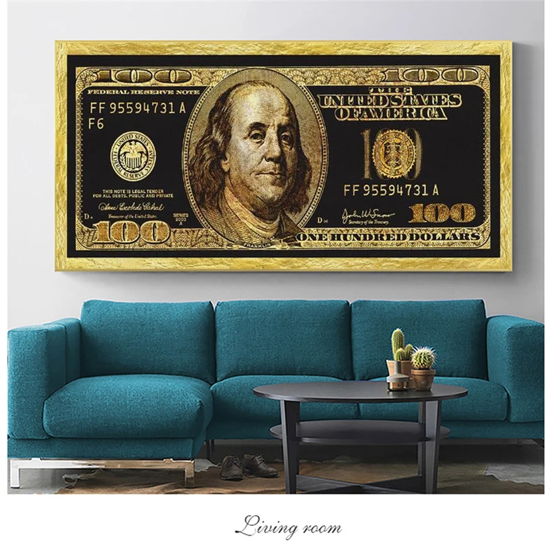 

Modern Golden America Dollars Canvas Art PostersDollars Prints Silver Money Canvas Paintings On Wall Art Picture For Living Room