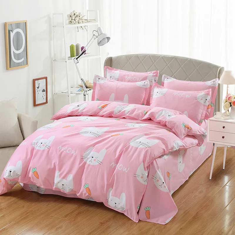 

Cute rabbits Carrot Bedding Set Bed Linen Set soft plaid Bed Sheet Duvet Cover Fashion Good quality bedclothes Home textiles