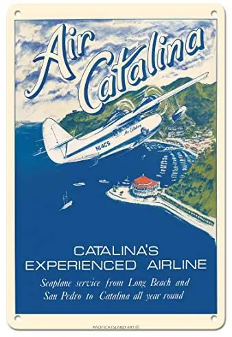 

Остров Санта-Каталина, Калифорния-гусиный самолет Grumann-авиакомпания Air Catalina-металлический жестяной знак