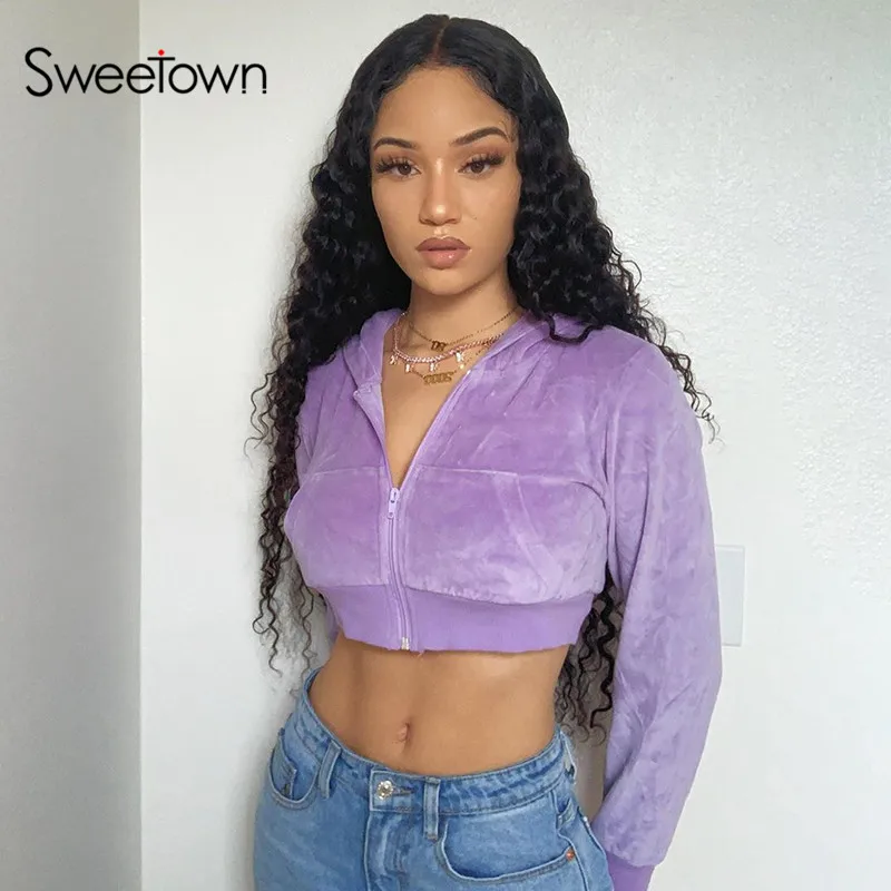 Sweetown 2020 на осень и зиму модные укороченные толстовки женские тонкие наряды