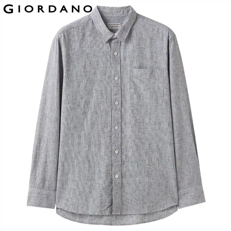 Мужская рубашка с длинным рукавом Giordano повседневная однотонная блузка из льна и