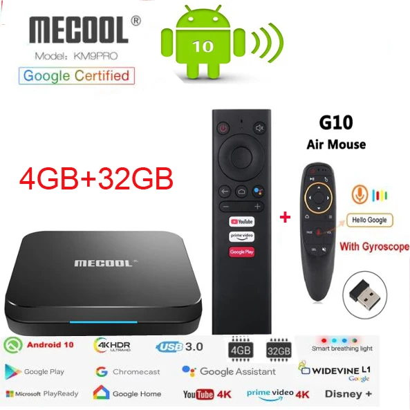Android ТВ 10 0 Box Google Сертифицированный MECOOL KM9 PRO 4 Гб оперативной памяти 32GBAmlogic S905X2 4K