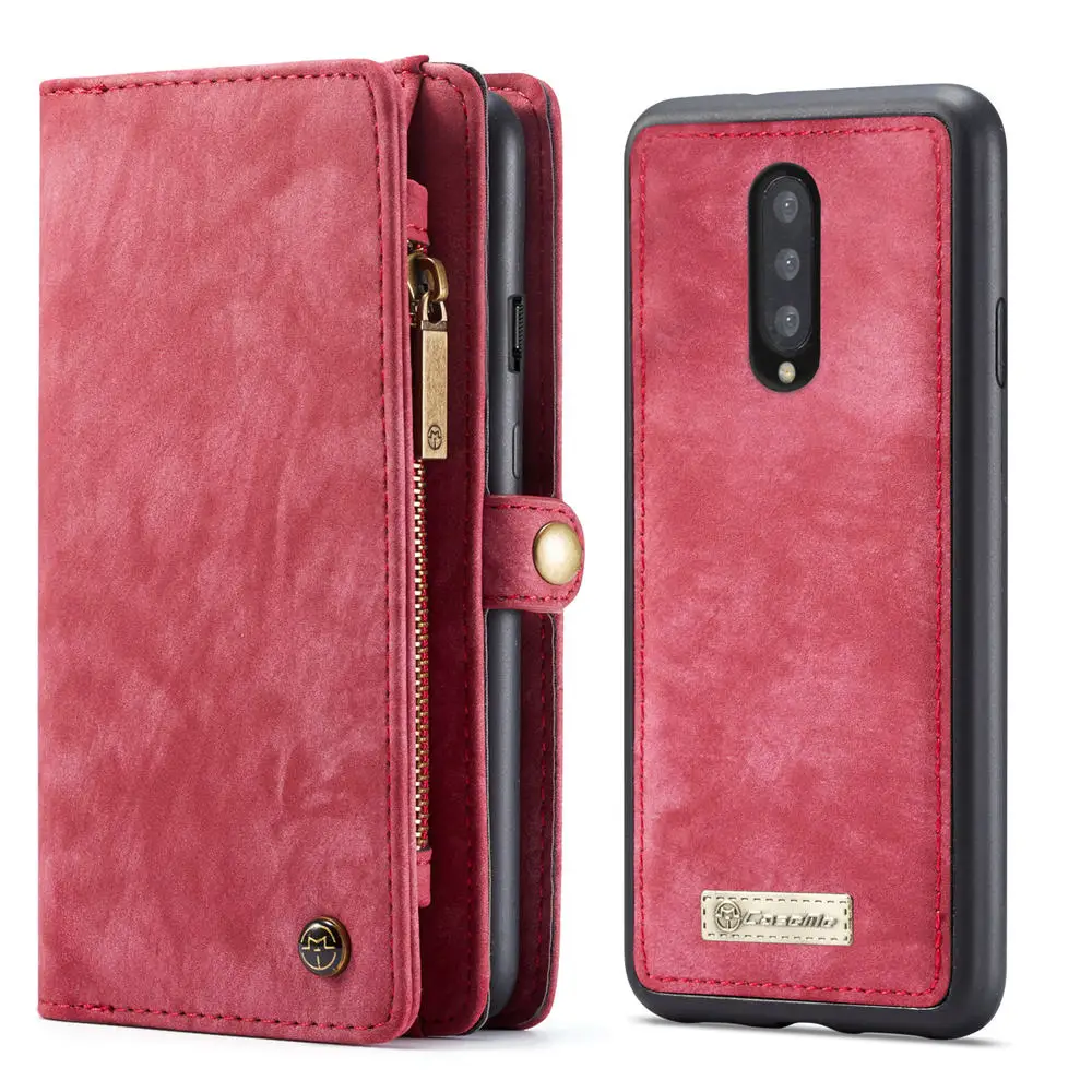 Red 1+ 7 Роскошный кожаный чехол для oneplus 7 Pro Флип Магнитный съемный кошелек чехол для телефона на молнии oneplus 7 pro карман для карты с подставкой сумки - Color: Red