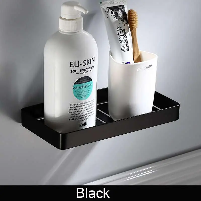 Полка черная угловая для ванной комнаты без крючка полка косметики стеллаж душа